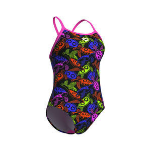 arena Women's Sea Turtles Light Drop Back One Piece Swimsuit multicolor/shocking
