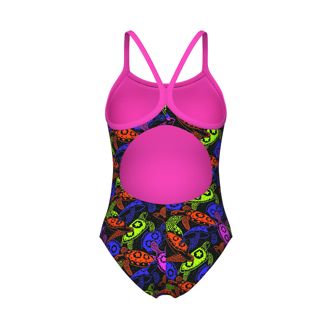 arena Women's Sea Turtles Light Drop Back One Piece Swimsuit multicolor/shocking