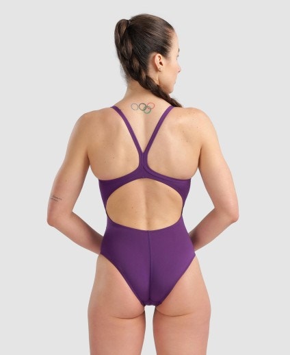 arena Women's Team Lightdrop Solid FL Back One Piece Swimsuit Plum/White