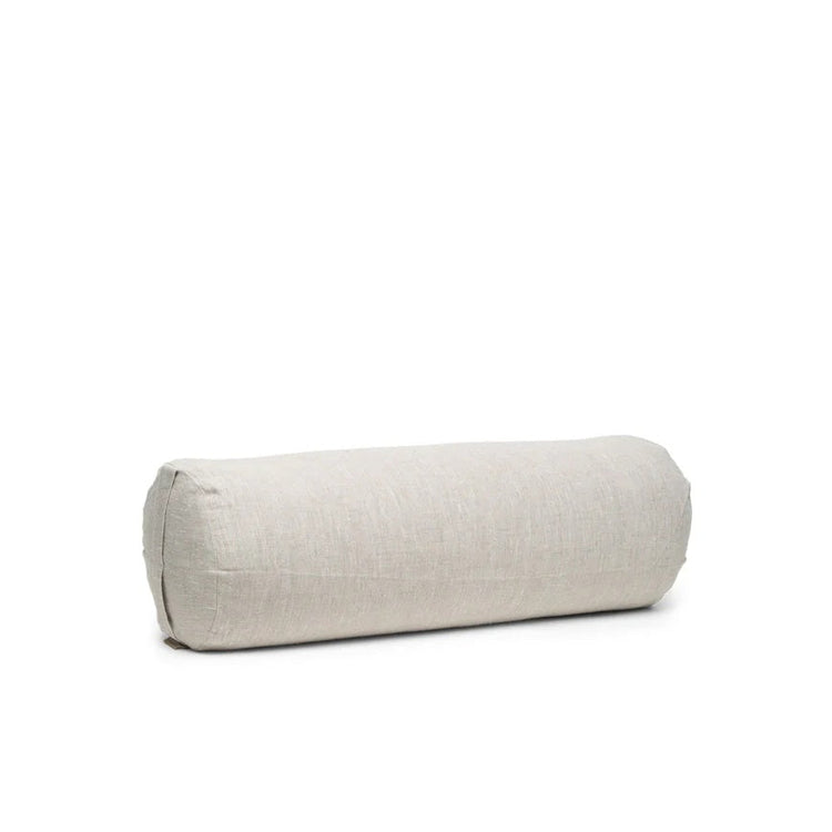 B, Halfmoon Linen Cylindrical Yoga Bolster natural beige white