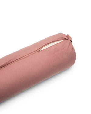 B, Halfmoon Linen Cylindrical Yoga Bolster rose clay pink