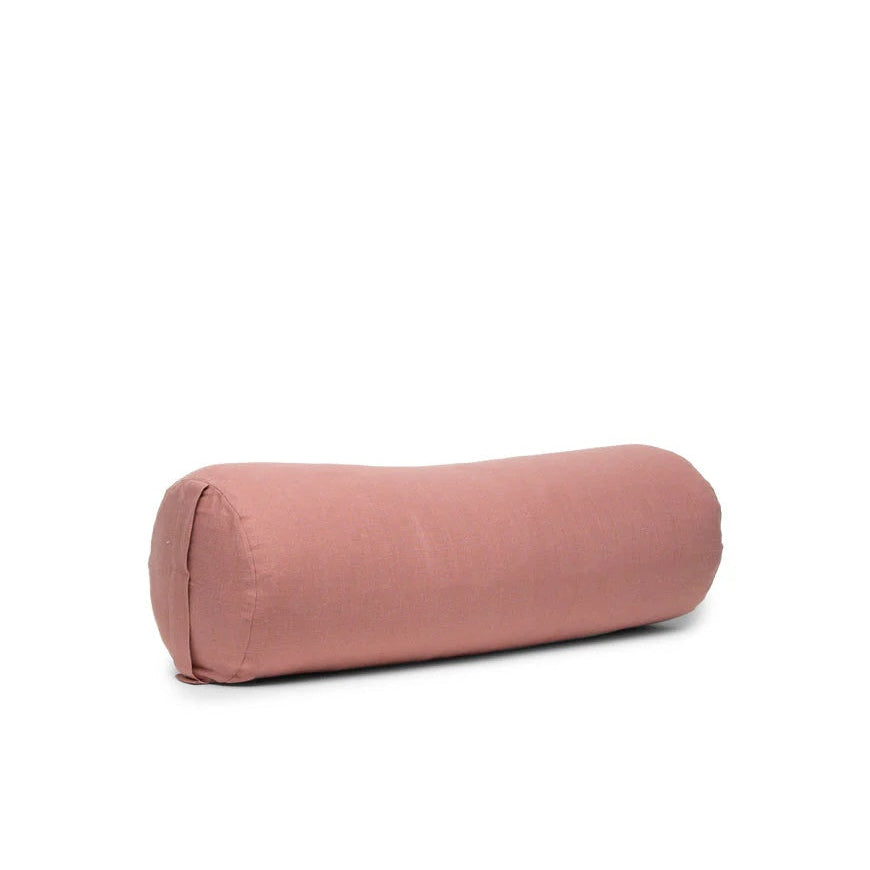 B, Halfmoon Linen Cylindrical Yoga Bolster rose clay pink
