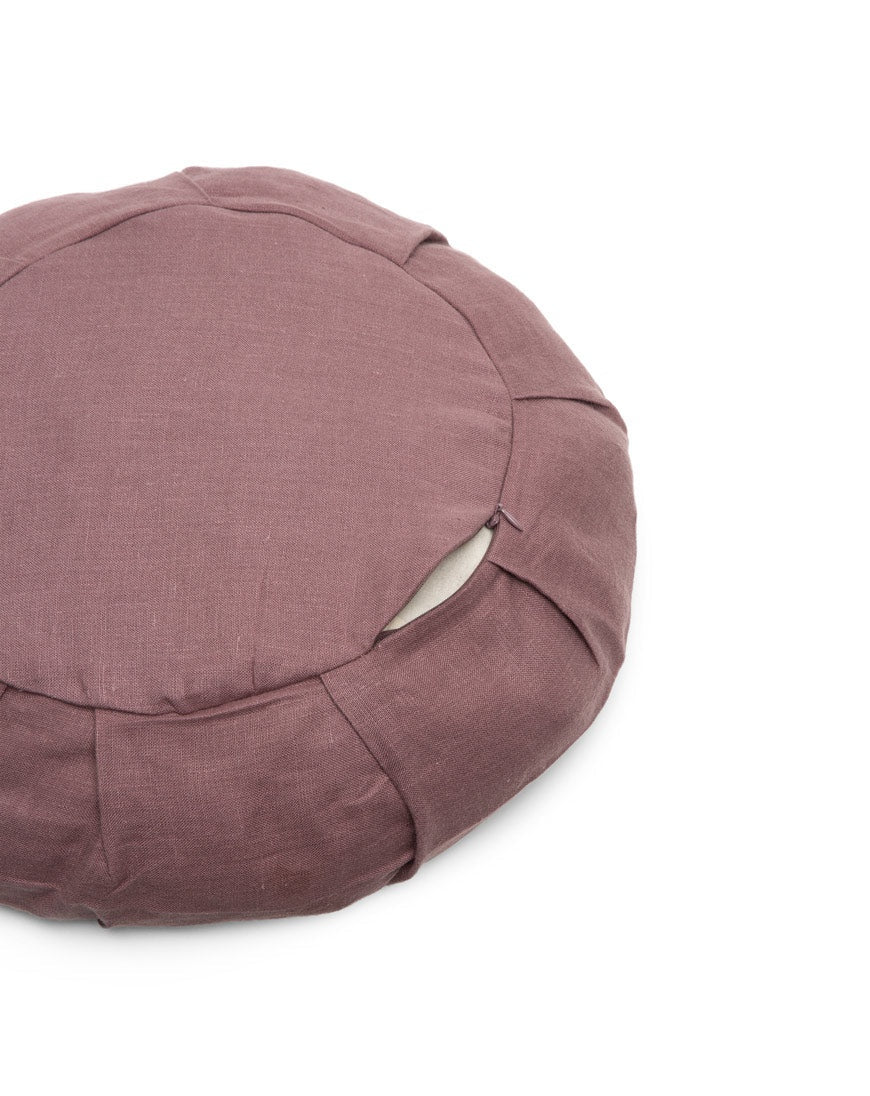 B, Halfmoon Linen Round Meditation Cushion fig purple