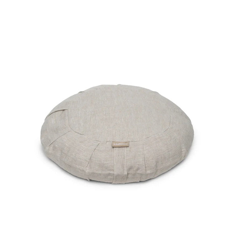 B, Halfmoon Linen Round Meditation Cushion natural beige white