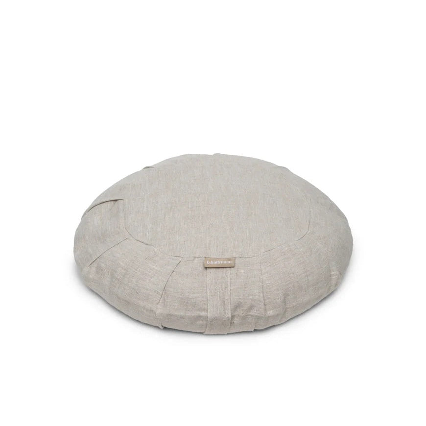 B, Halfmoon Linen Round Meditation Cushion natural beige white