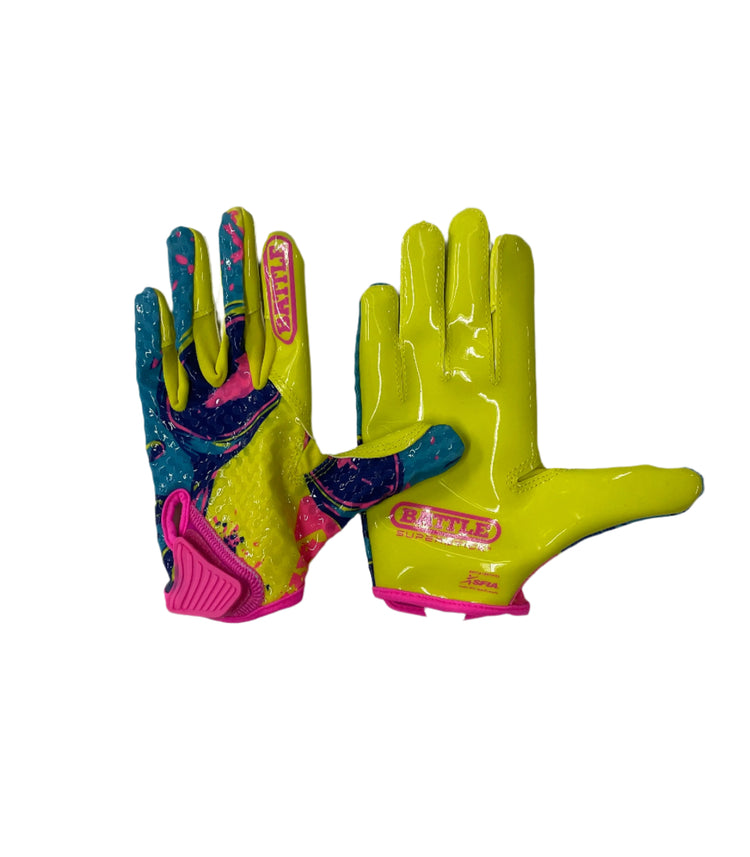 Battle Junior Chameleon Alien 2 Receiver Football Gloves Neon Yellow