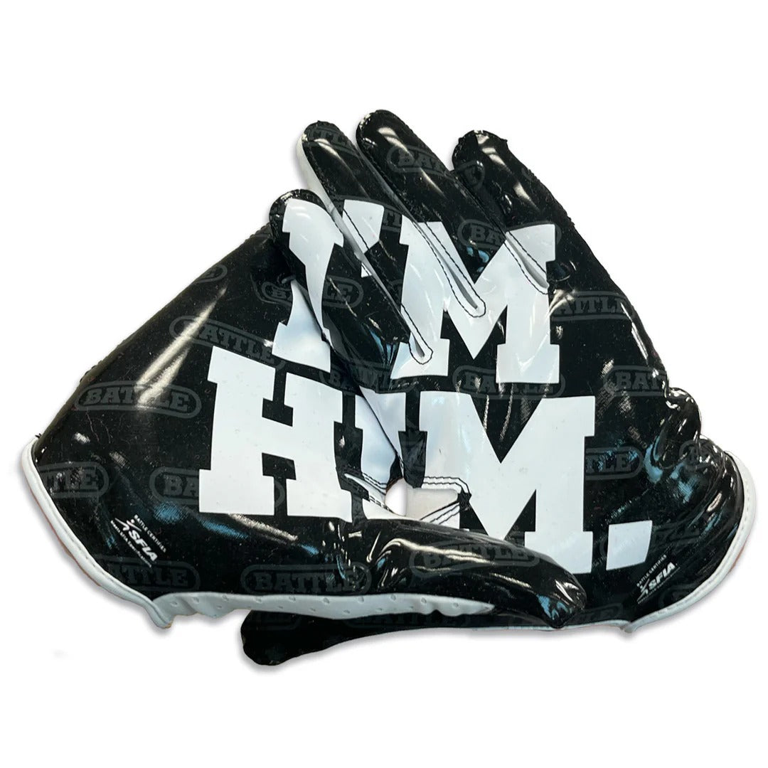 Battle Senior Doom Speed I'M HIM Receiver Football Gloves white/black