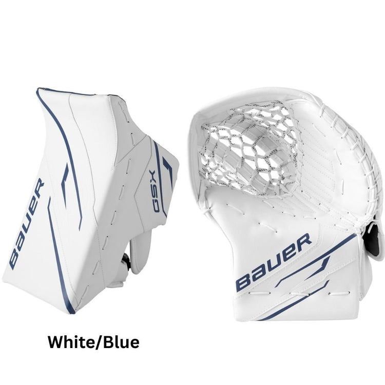 Bauer Intermediate GSX Hockey Goalie Trapper+Blocker White/Blue
