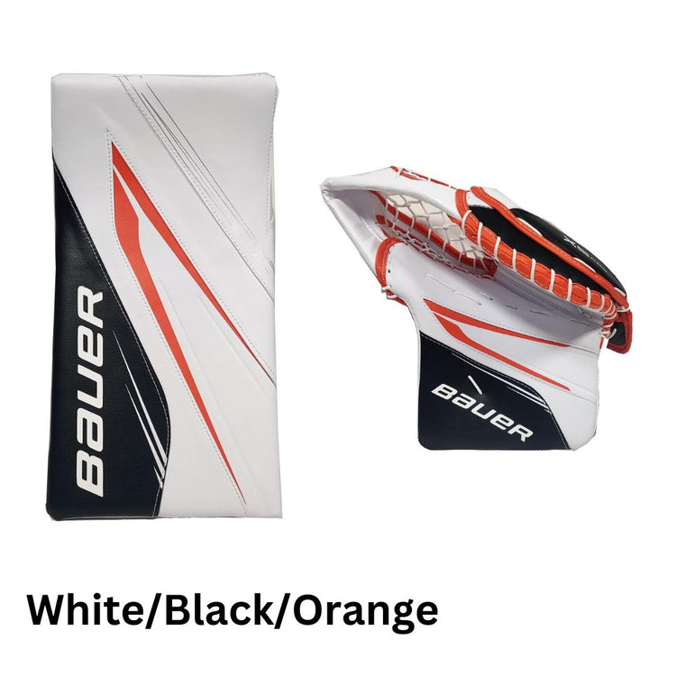 Bauer Intermediate Vapor X5 Pro Hockey Goalie Trapper+Blocker Set white/black/orange