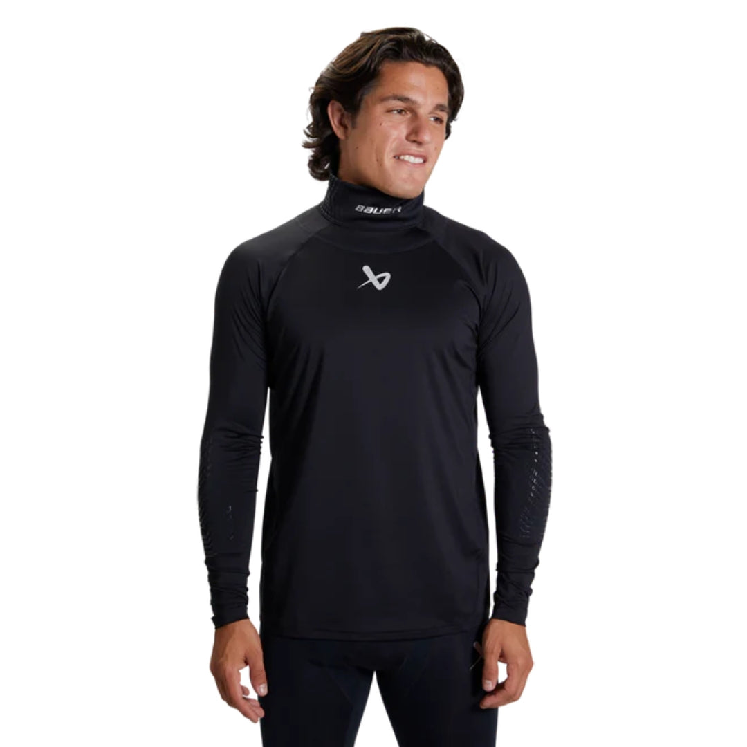 Bauer Senior Neck Protect Hockey Player Long Sleeve Shirt black