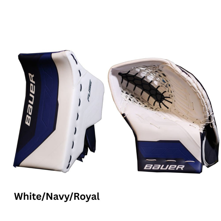 Bauer Senior Supreme Fuse USC Spec Hockey Goalie Trapper+Blocker White/Navy/Royal