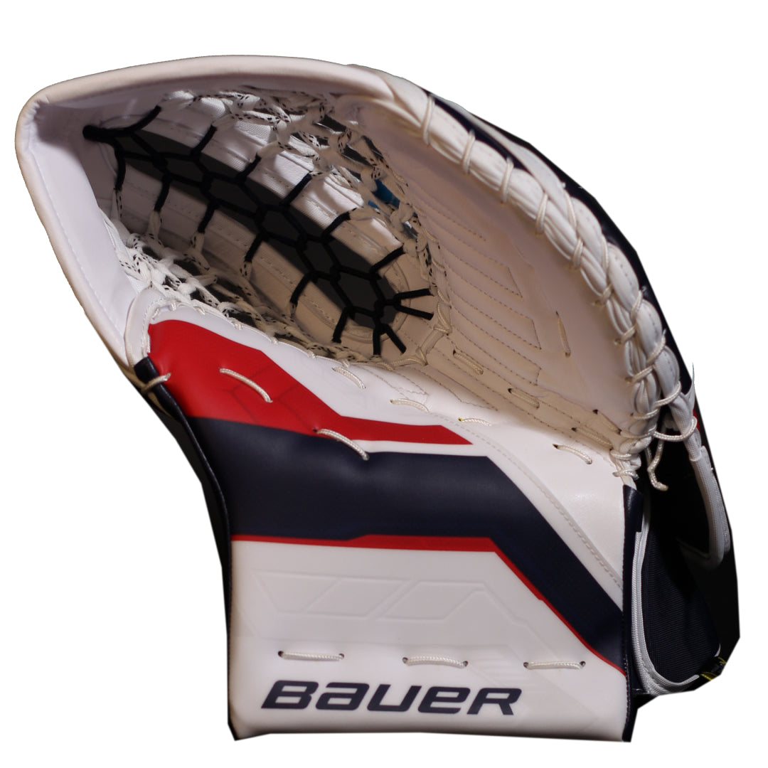 Bauer Senior Supreme Fuse USC Spec Hockey Goalie Trapper White/Navy/Red