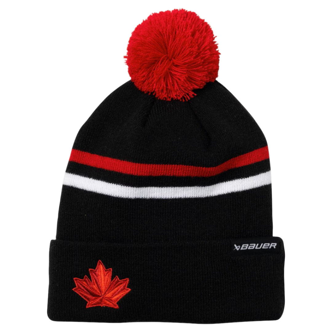 Bauer Senior Team Canada Olympic 2026 Striped Cuffed Pom Knit Toque Black