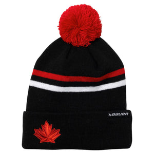 Bauer Senior Team Canada Olympic 2026 Striped Cuffed Pom Knit Toque Black