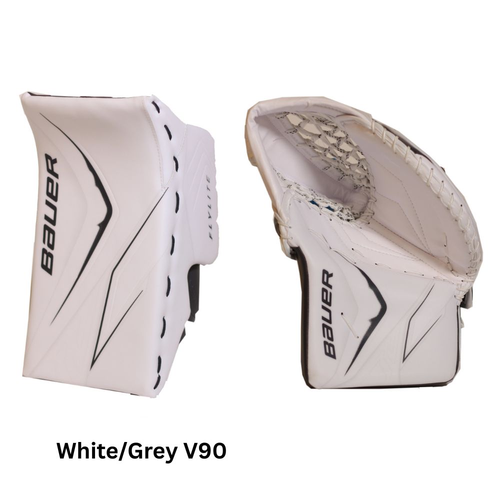 Bauer Senior Vapor Flylite USC Spec Hockey Goalie Blocker+Trapper White/Grey V90
