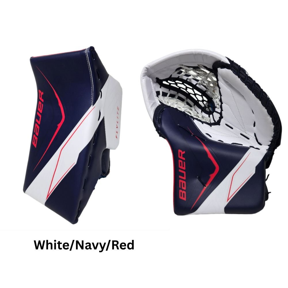 Bauer Senior Vapor Flylite USC Spec Hockey Goalie Blocker+Trapper White/Navy/Red