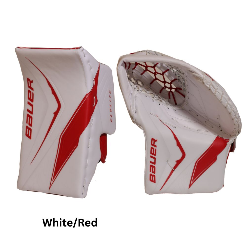 Bauer Senior Vapor Flylite USC Spec Hockey Goalie Blocker+Trapper White/Red
