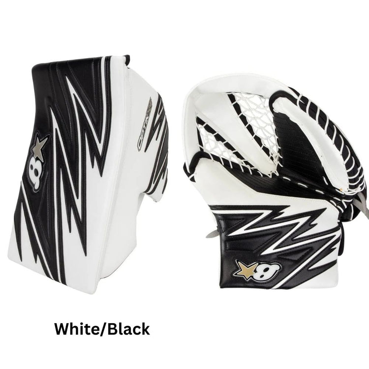 Brian's Intermediate OPTIK X4 Hockey Goalie Blocker + Trapper White Black