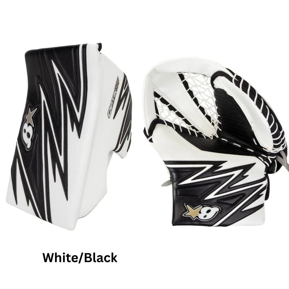 Brian's Junior OPTIK X4 Hockey Goalie Blocker + Trapper White Black