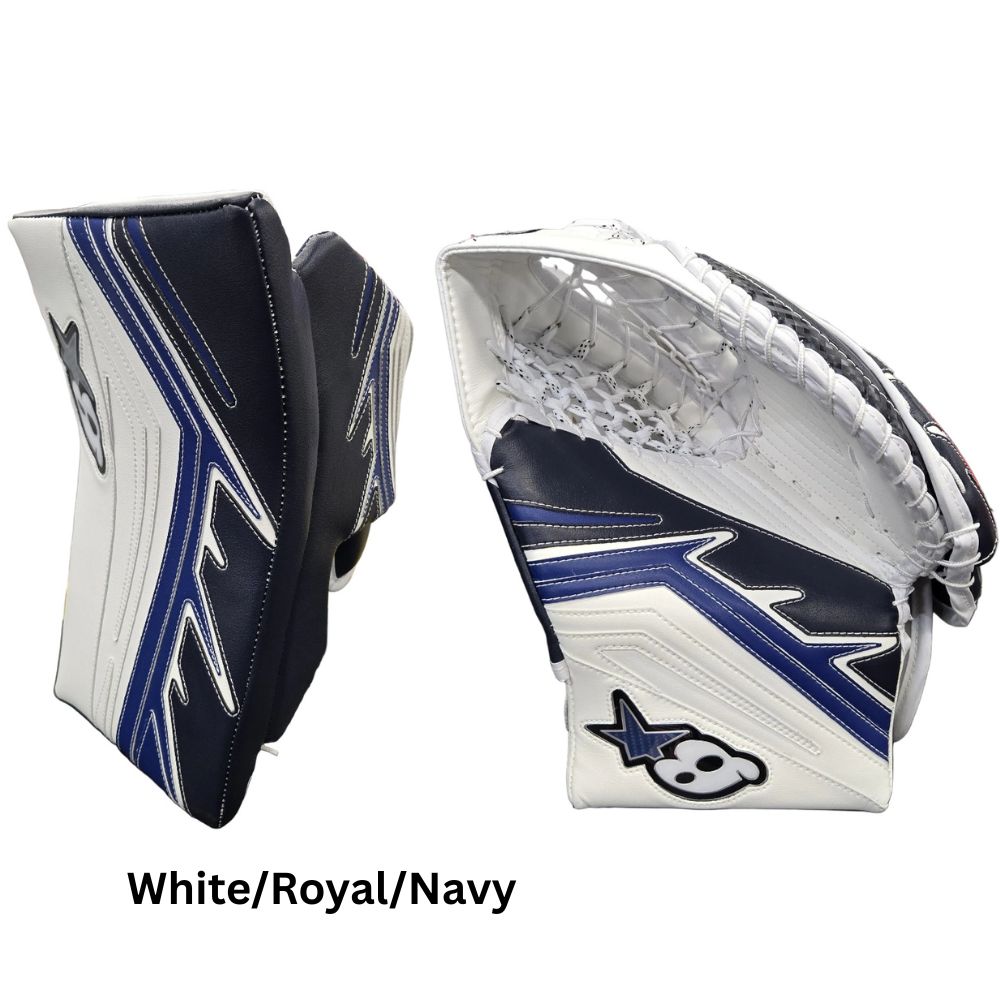 Brian's Senior Pro ICONIK 2 Hockey Goalie Trapper+Blocker White Royal Navy