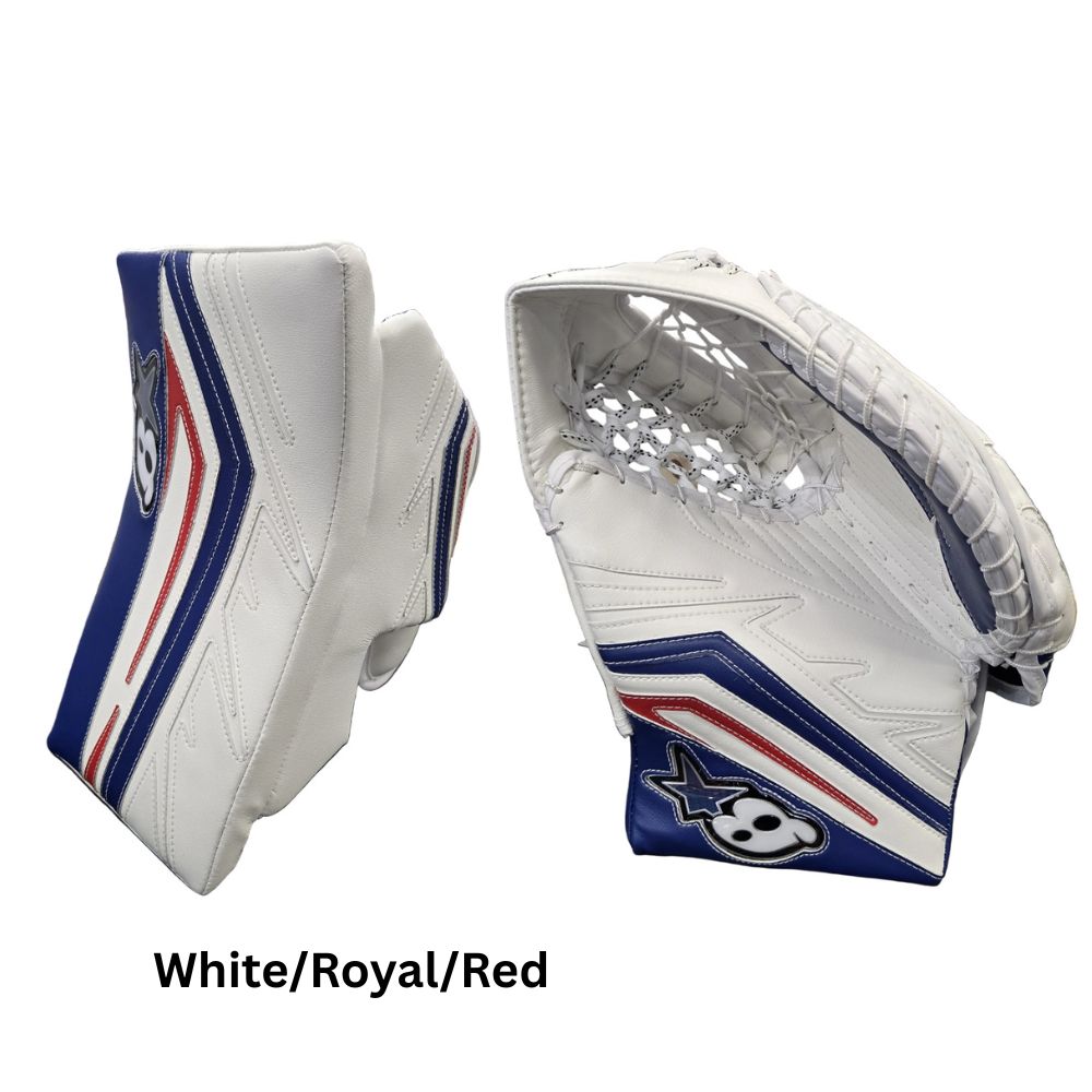 Brian's Senior Pro ICONIK 2 Hockey Goalie Trapper+Blocker White Royal Red