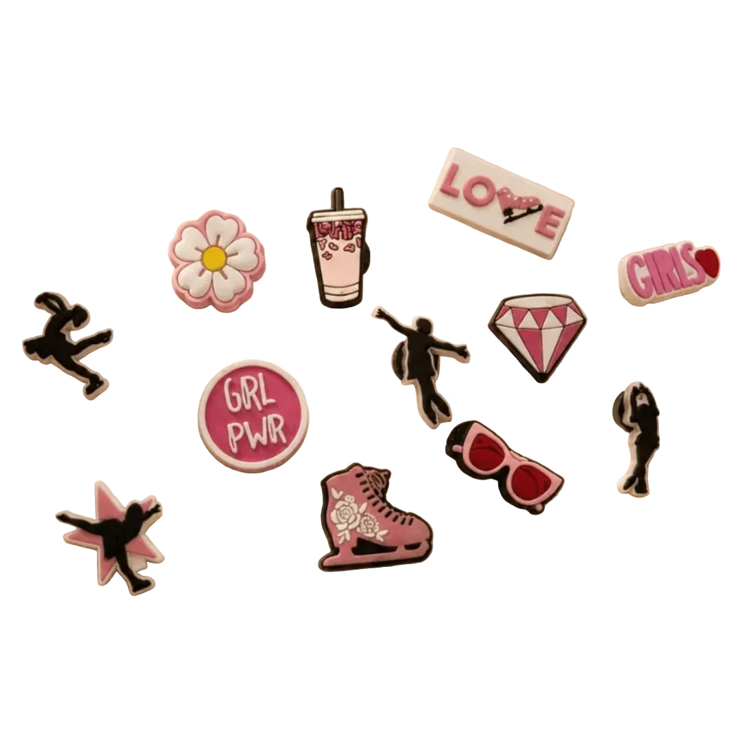 Brilliance & Melrose Figure Skating Croc Pins pink white