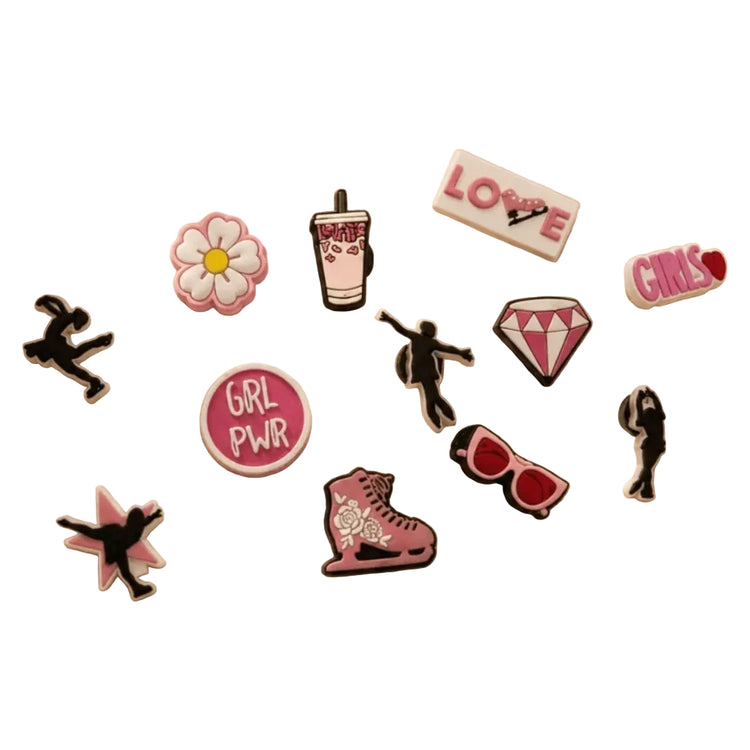 Brilliance & Melrose Figure Skating Croc Pins pink white