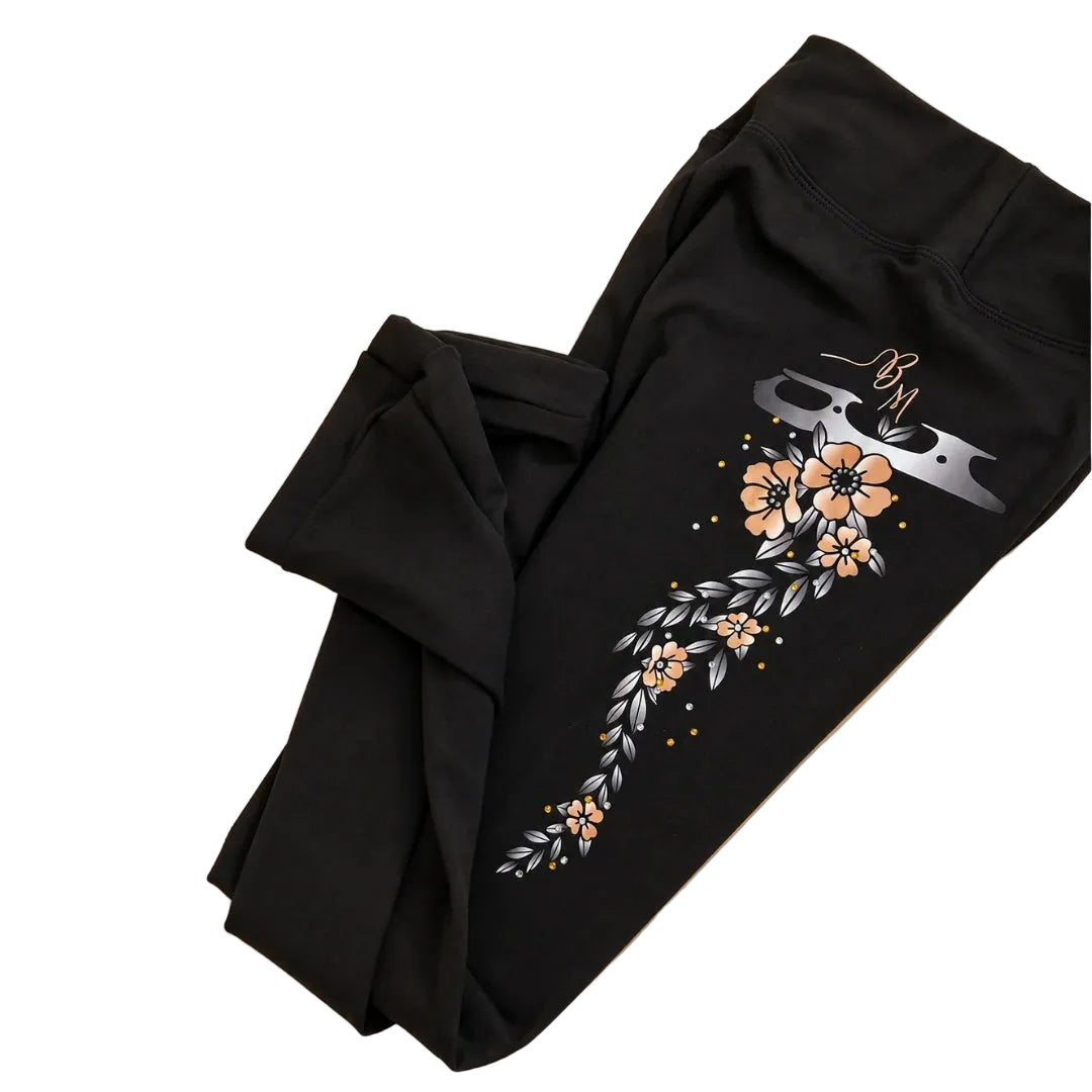 Brilliance & Melrose Girl's Floral Fusion Figure Skating Pant black pink grey