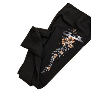 Brilliance & Melrose Girl's Floral Fusion Figure Skating Pant black pink grey