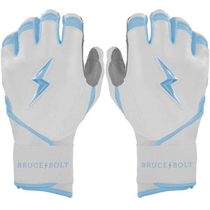 Bruce Bolt Junior Chrome Series Long Cuff Batting Gloves white/ baby blue