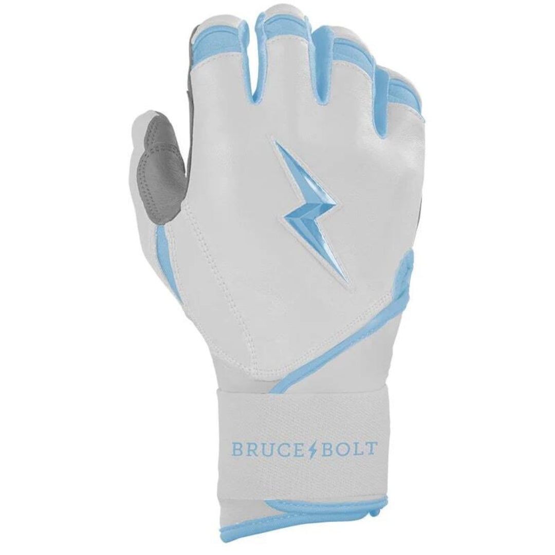 Bruce Bolt Junior Chrome Series Long Cuff Batting Gloves white/ baby blue