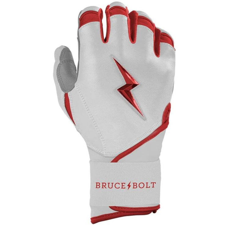 Bruce Bolt Junior Chrome Series Long Cuff Batting Gloves white/ red