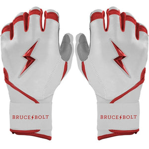 Bruce Bolt Junior Chrome Series Long Cuff Batting Gloves white/ red