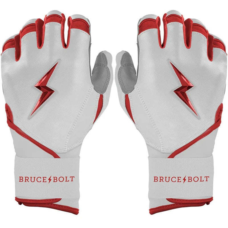 Bruce Bolt Junior Chrome Series Long Cuff Batting Gloves white/ red