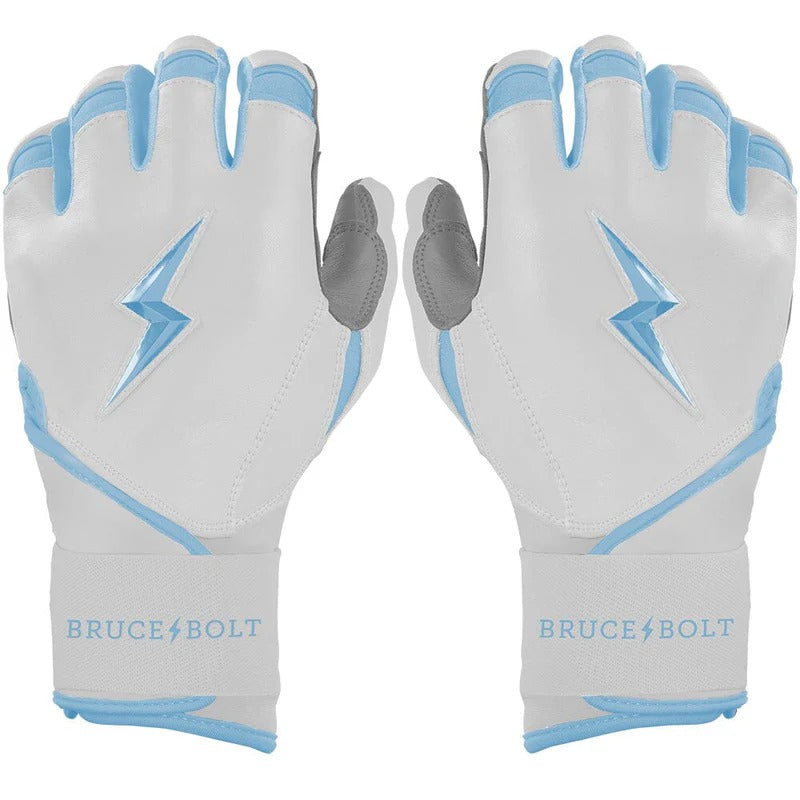 Bruce Bolt Senior Chrome Series Long Cuff Batting Gloves white/ baby blue