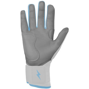 Bruce Bolt Senior Chrome Series Long Cuff Batting Gloves white/ baby blue