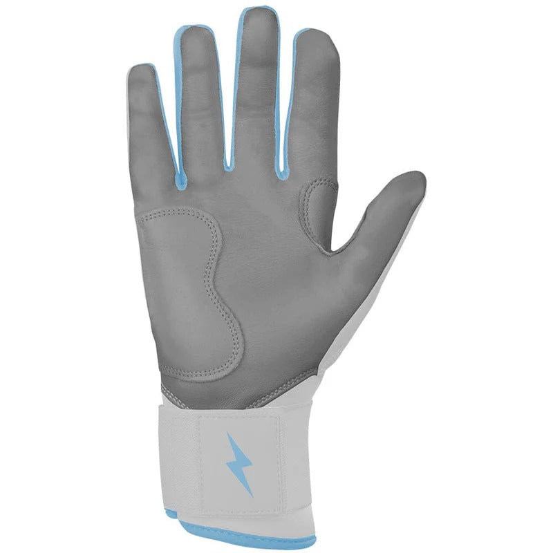 Bruce Bolt Senior Chrome Series Long Cuff Batting Gloves white/ baby blue