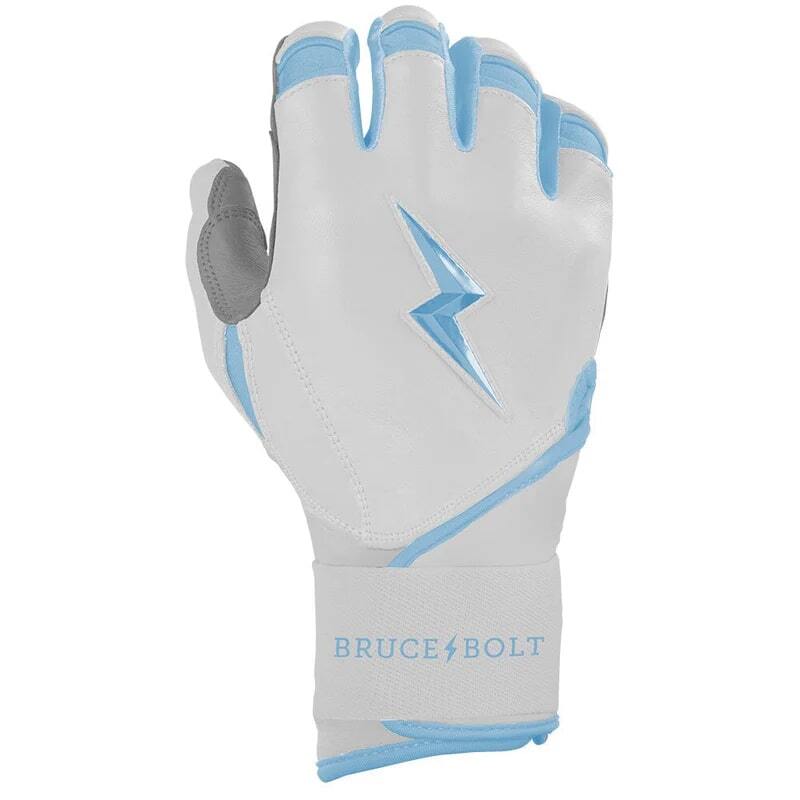 Bruce Bolt Senior Chrome Series Long Cuff Batting Gloves white/ baby blue