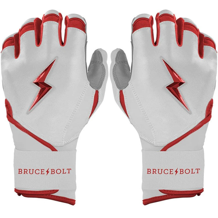 Bruce Bolt Senior Chrome Series Long Cuff Batting Gloves white/ red