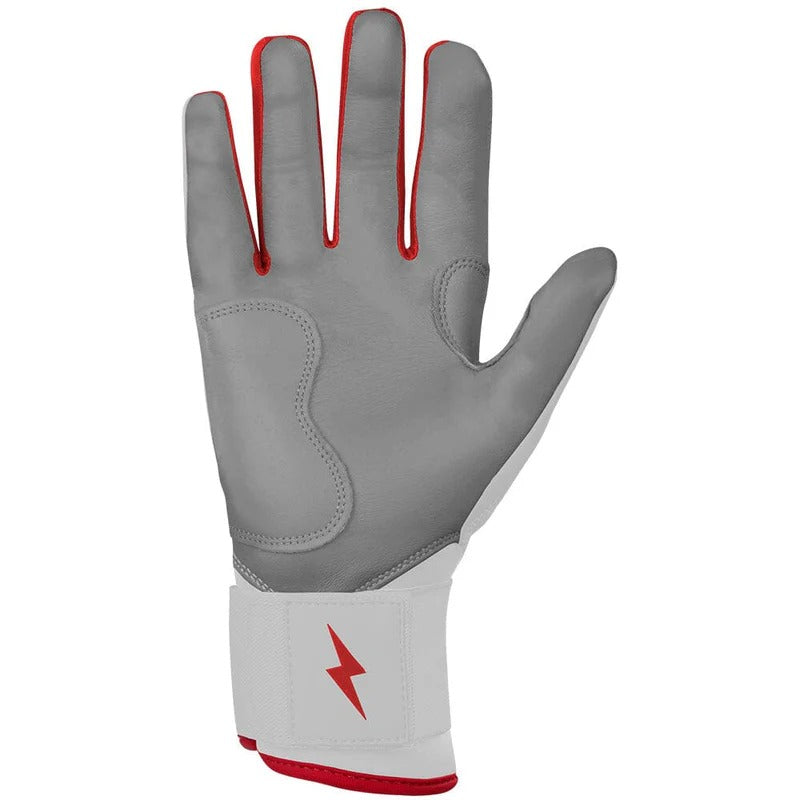 Bruce Bolt Senior Chrome Series Long Cuff Batting Gloves white/ red