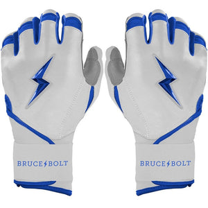 Bruce Bolt Senior Chrome Series Long Cuff Batting Gloves white/ royal