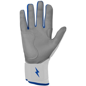 Bruce Bolt Senior Chrome Series Long Cuff Batting Gloves white/ royal