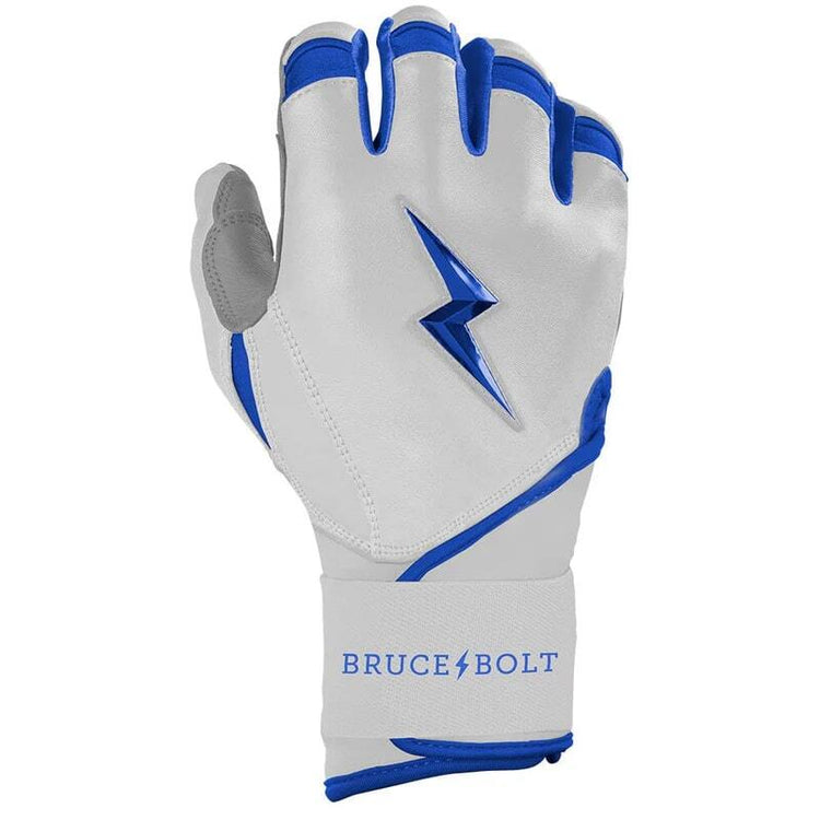 Bruce Bolt Senior Chrome Series Long Cuff Batting Gloves white/ royal