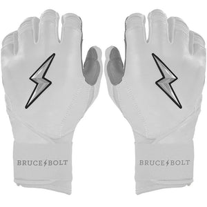 Bruce Bolt Senior Chrome Series Long Cuff Batting Gloves white