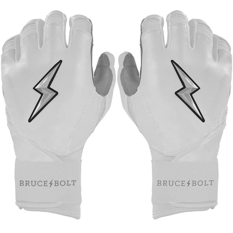 Bruce Bolt Senior Chrome Series Long Cuff Batting Gloves white