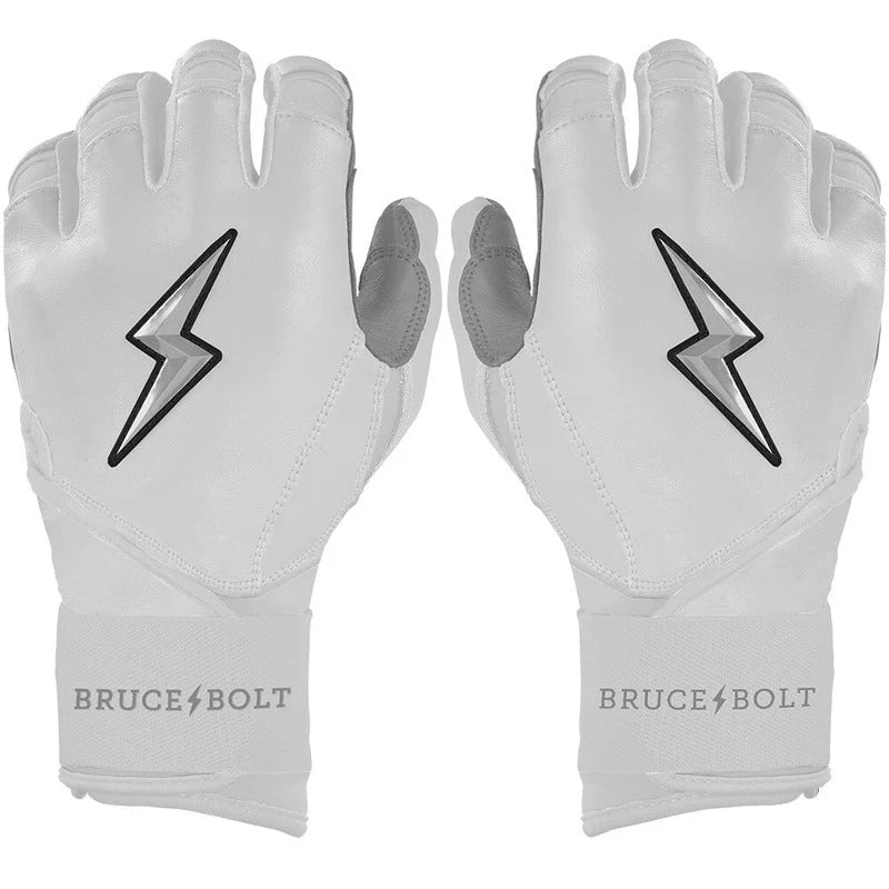 Bruce Bolt Senior Chrome Series Long Cuff Batting Gloves white