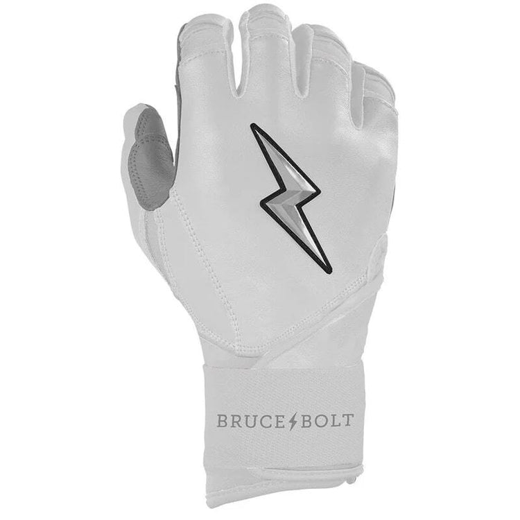 Bruce Bolt Senior Chrome Series Long Cuff Batting Gloves white