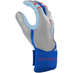 Bruce Bolt Senior Creator Series Long Cuff Batting Gloves silver royal