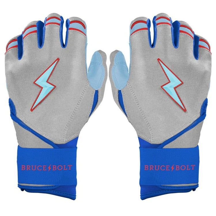 Bruce Bolt Senior Creator Series Long Cuff Batting Gloves silver royal