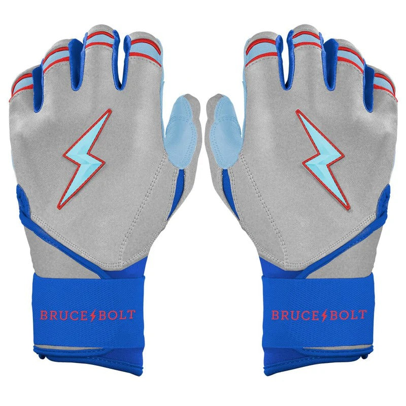 Bruce Bolt Senior Creator Series Long Cuff Batting Gloves silver royal